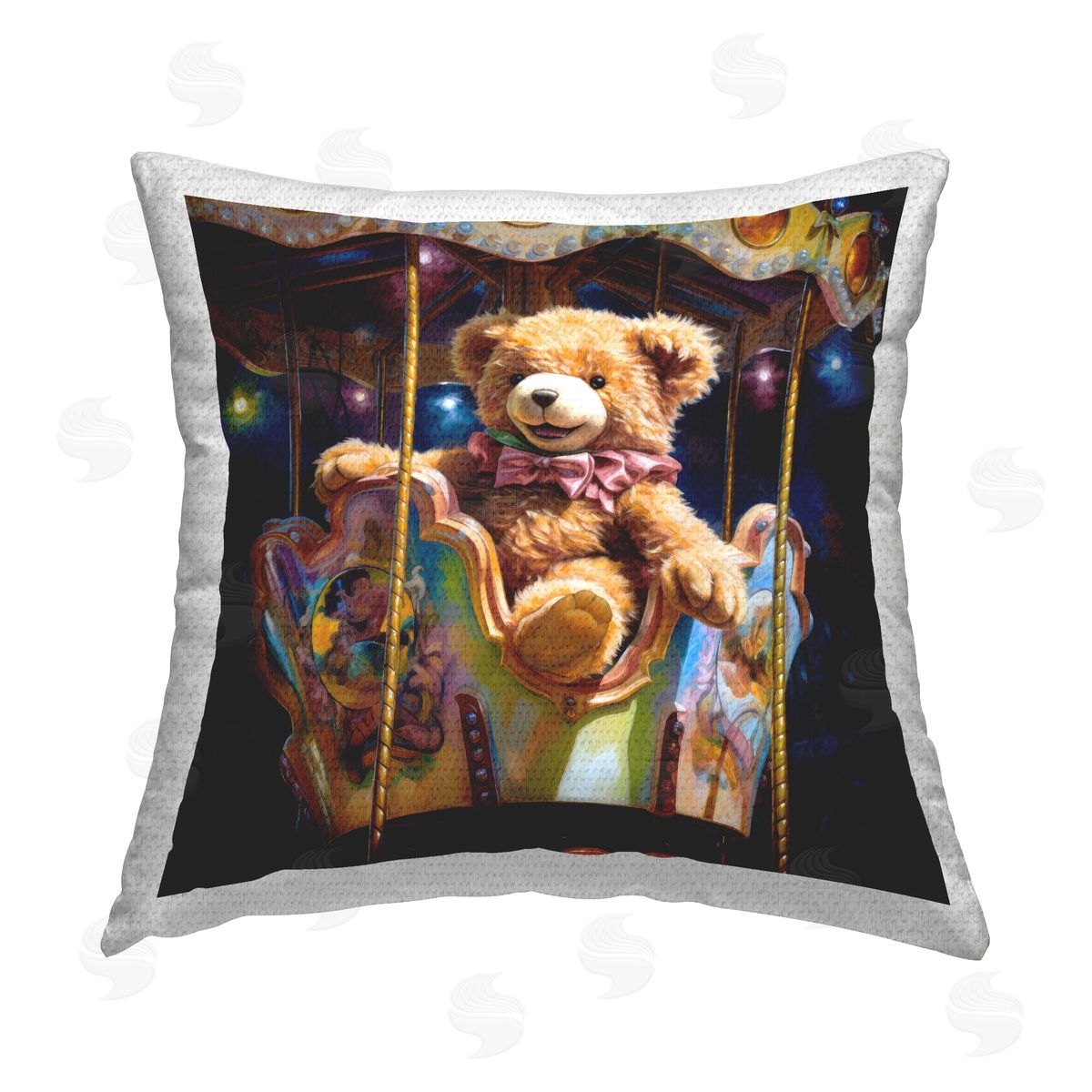 Ray Powers Teddy Bear on Carousel Outdoor Quick-Dry Polyester Printed Throw Pillow