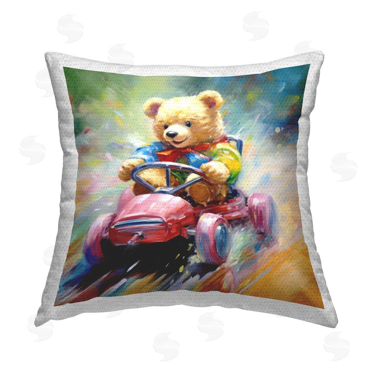 Ray Powers Bear Driving Go Kart Outdoor Quick-Dry Polyester Printed Throw Pillow