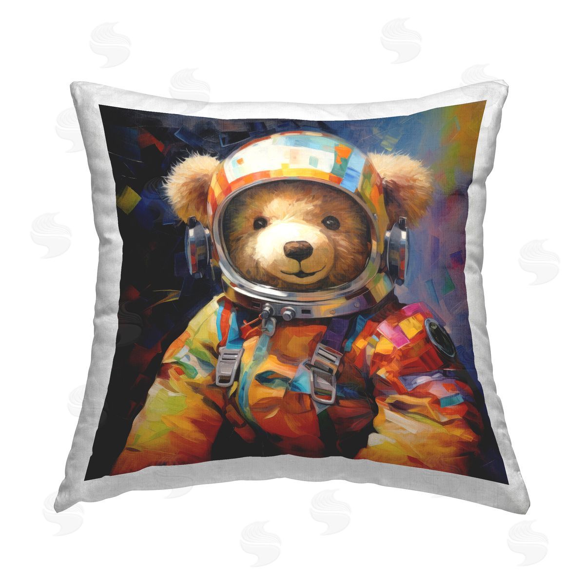 Ray Powers Modern Teddy Bear Astronaut Printed Plush Polyester Throw Pillow