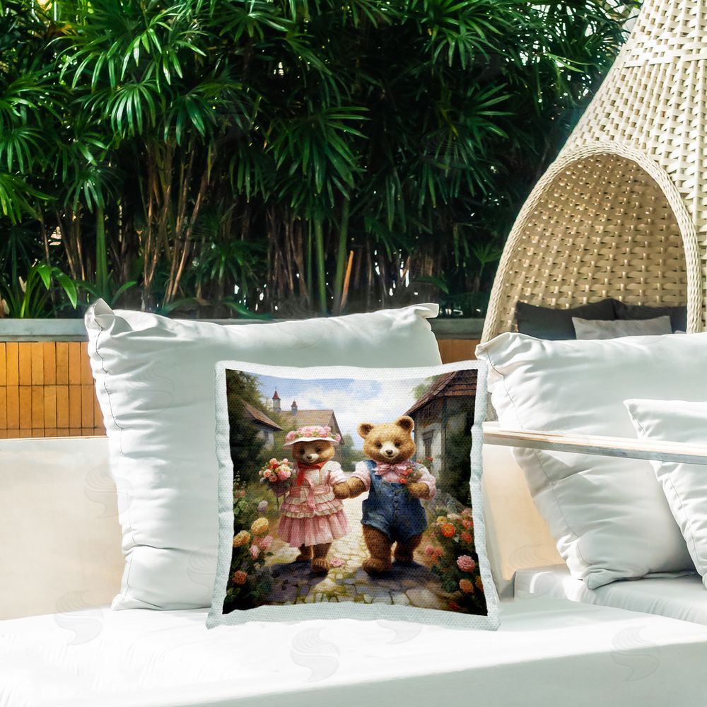 Ray Powers Loving Bears Strolling Outdoor Quick-Dry Polyester Printed Throw Pillow in Back Yard