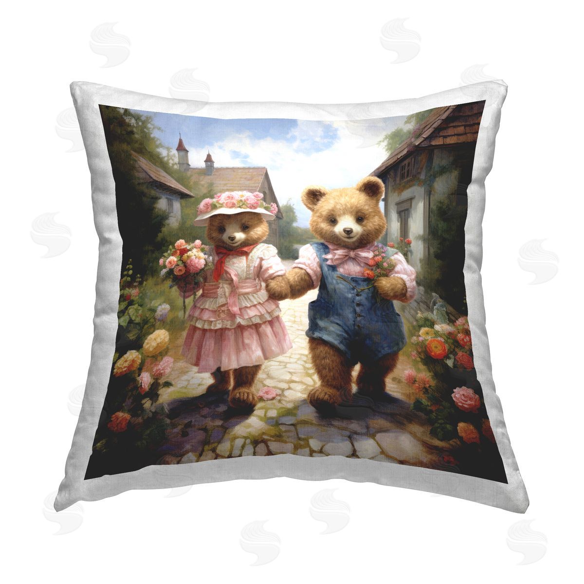 Ray Powers Loving Bears Strolling Printed Plush Polyester Throw Pillow