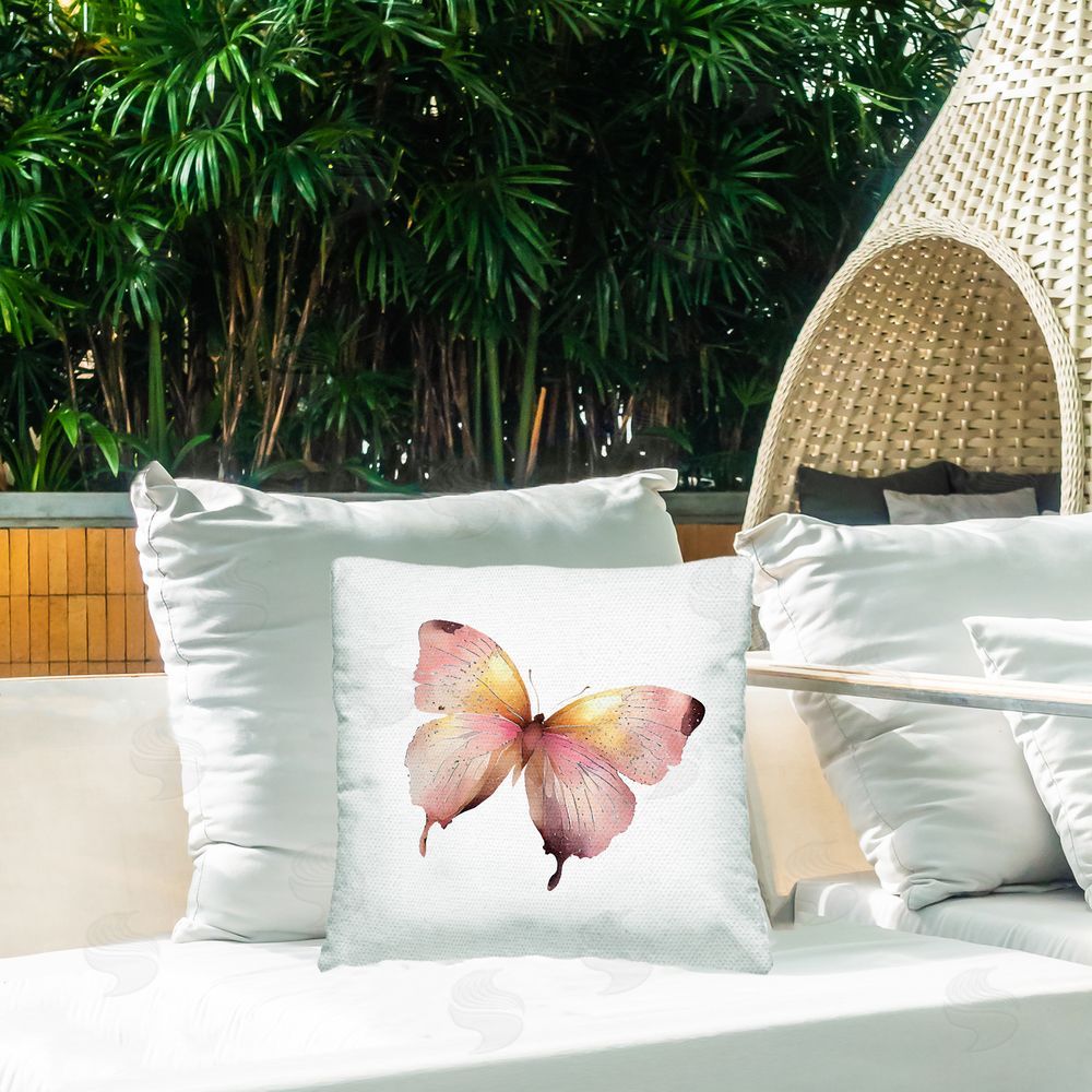 Birch & Ink Pink Glam Butterfly Outdoor Quick-Dry Polyester Printed Throw Pillow in Back Yard