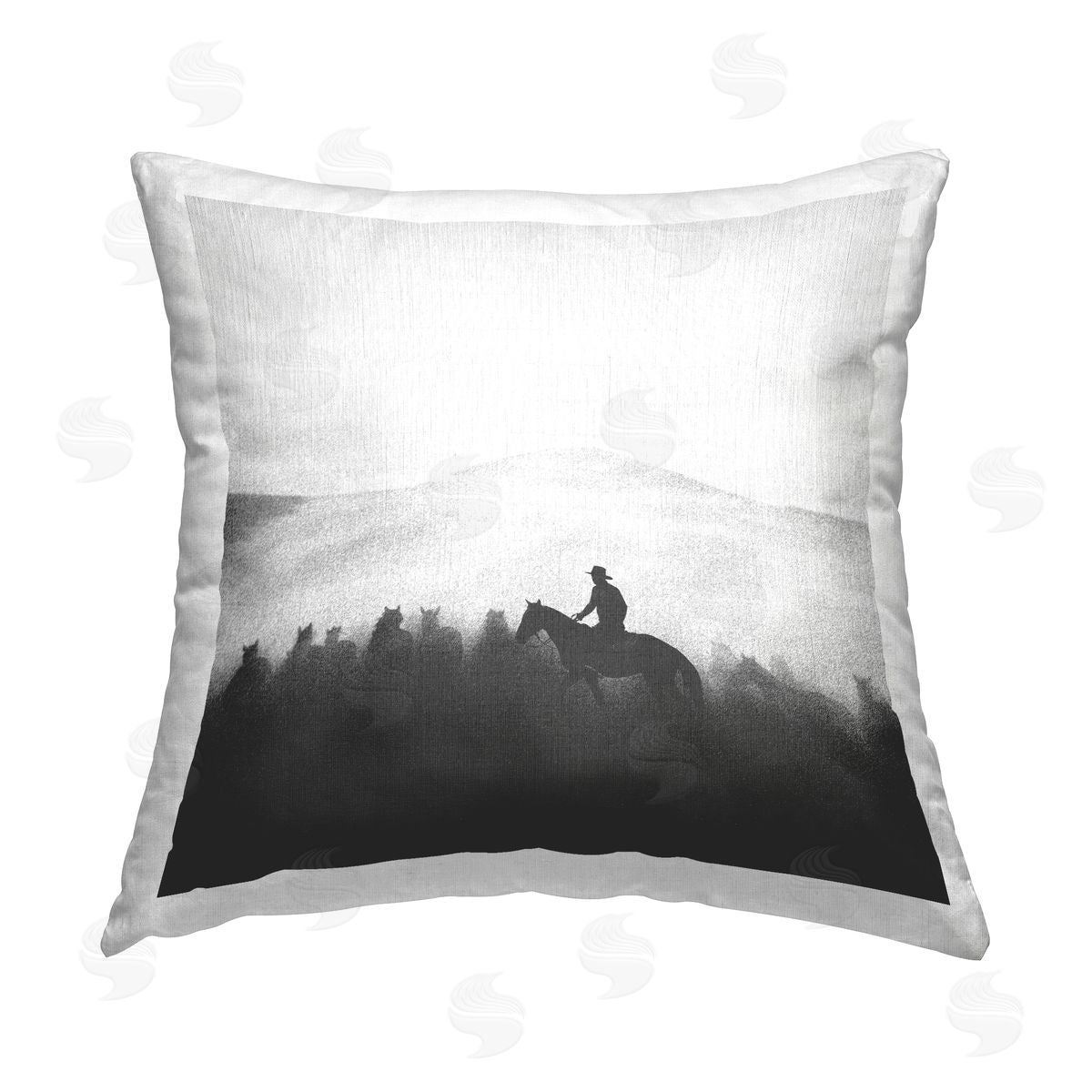 Katrina Craven Cowboy in Foggy Scene Printed Plush Polyester Throw Pillow