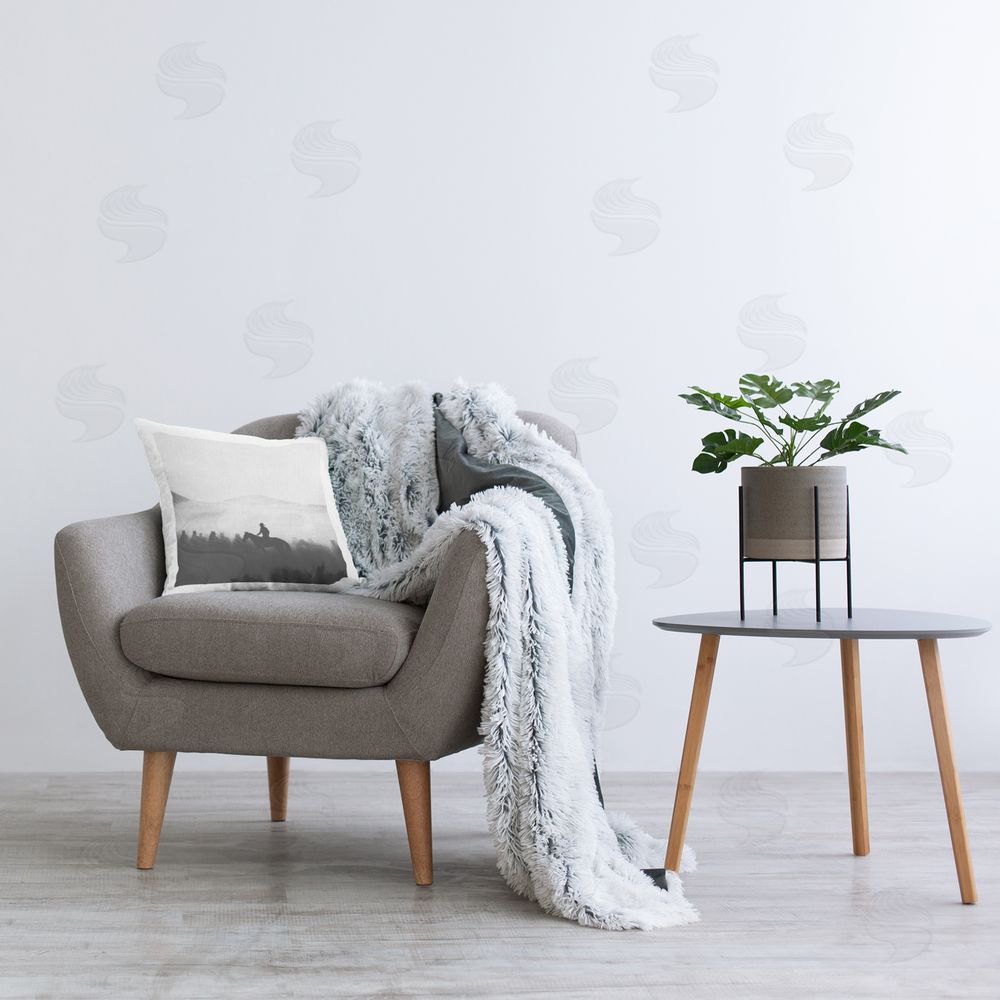 Katrina Craven Cowboy in Foggy Scene Printed Plush Polyester Throw Pillow On Chair