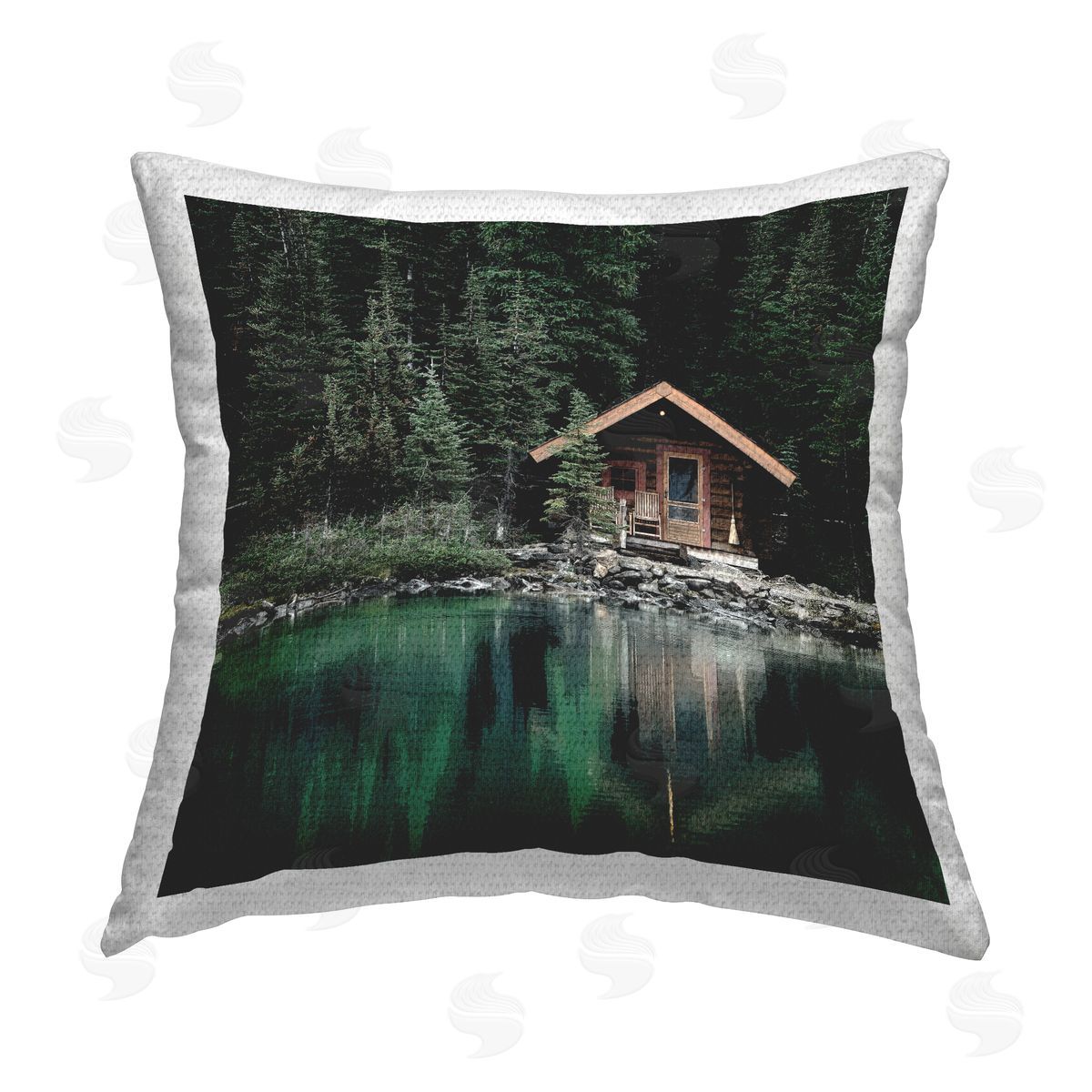 Kim Allen Log Cabin Lake Reflection Outdoor Quick-Dry Polyester Printed Throw Pillow