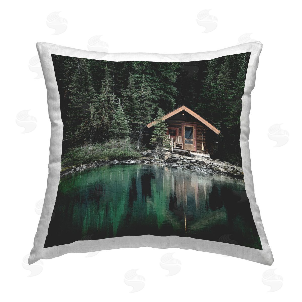 Kim Allen Log Cabin Lake Reflection Printed Plush Polyester Throw Pillow