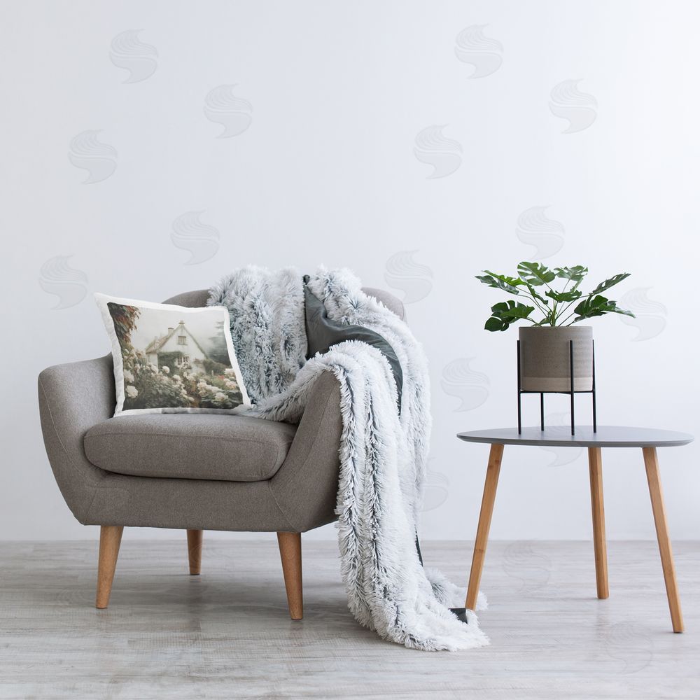 Lazar Studio Cottage in Foggy Garden Printed Plush Polyester Throw Pillow On Chair