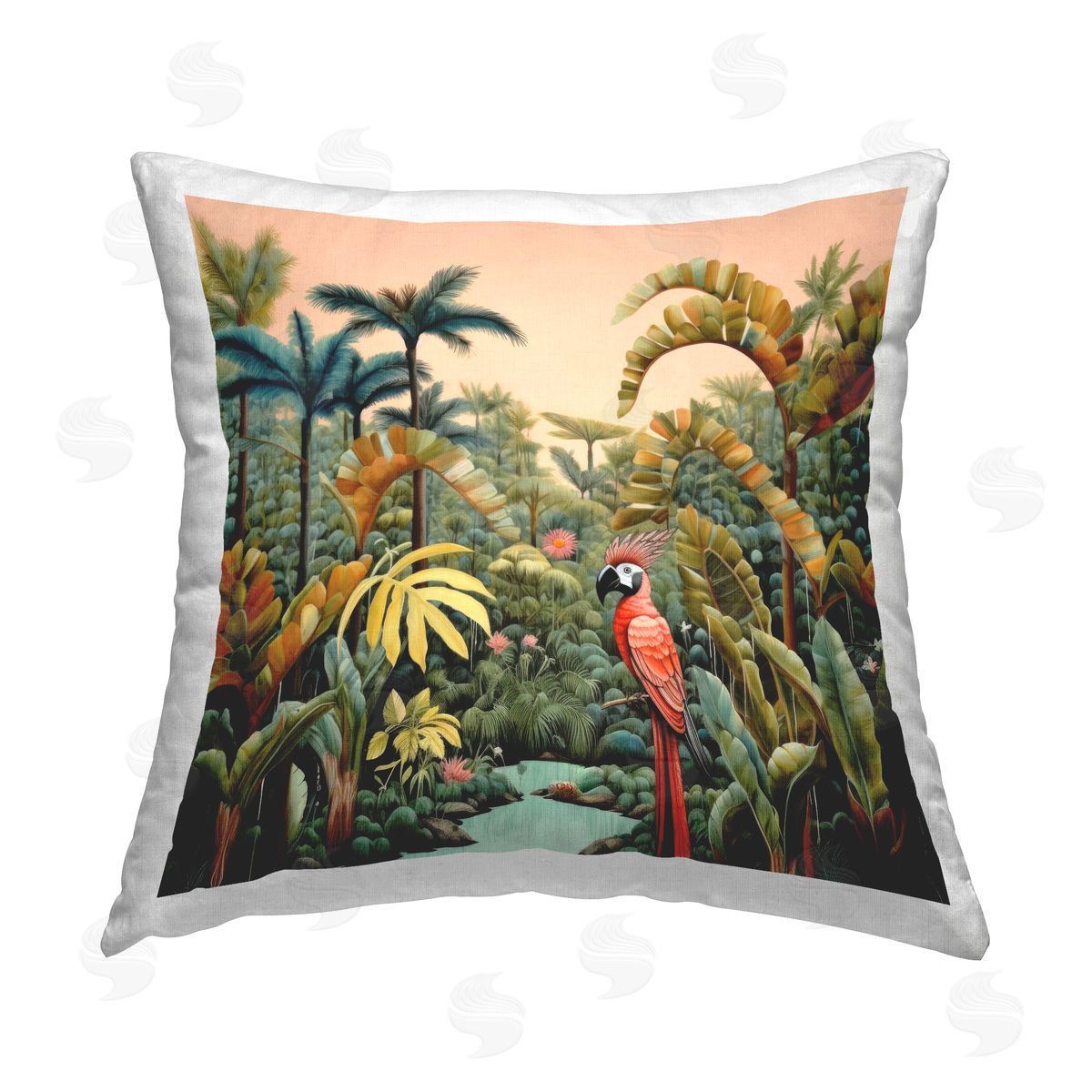 Lazar Studio Parrot in Rainforest Nature Printed Plush Polyester Throw Pillow