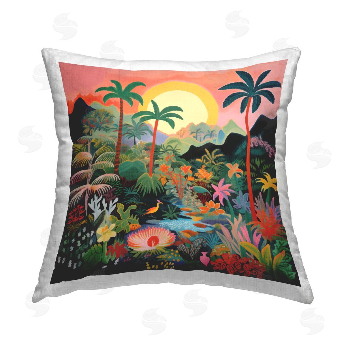 Lazar Studio Jungle Sunrise Wildlife Printed Plush Polyester Throw Pillow