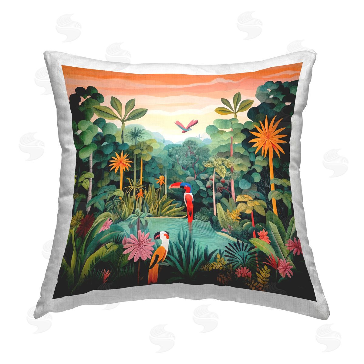 Lazar Studio Rainforest Wildlife Scene Printed Plush Polyester Throw Pillow
