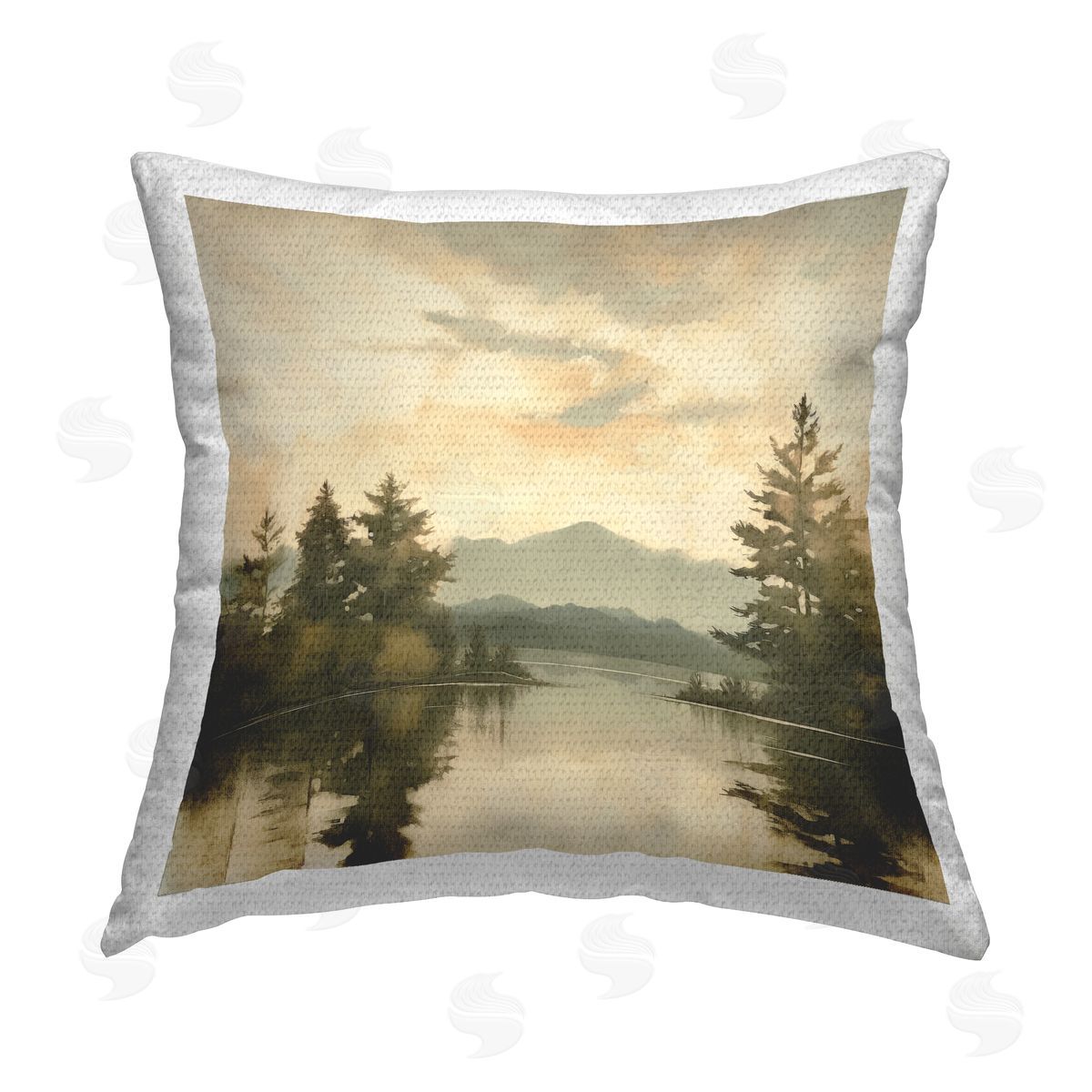 Irena Orlov Misty Trees on Lake Outdoor Quick-Dry Polyester Printed Throw Pillow