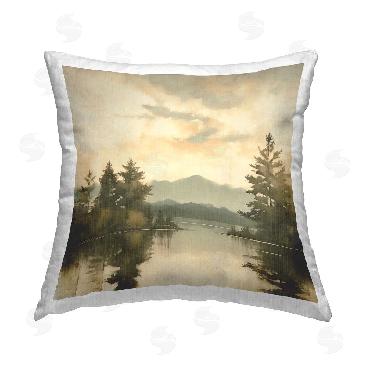 Irena Orlov Misty Trees on Lake Printed Plush Polyester Throw Pillow