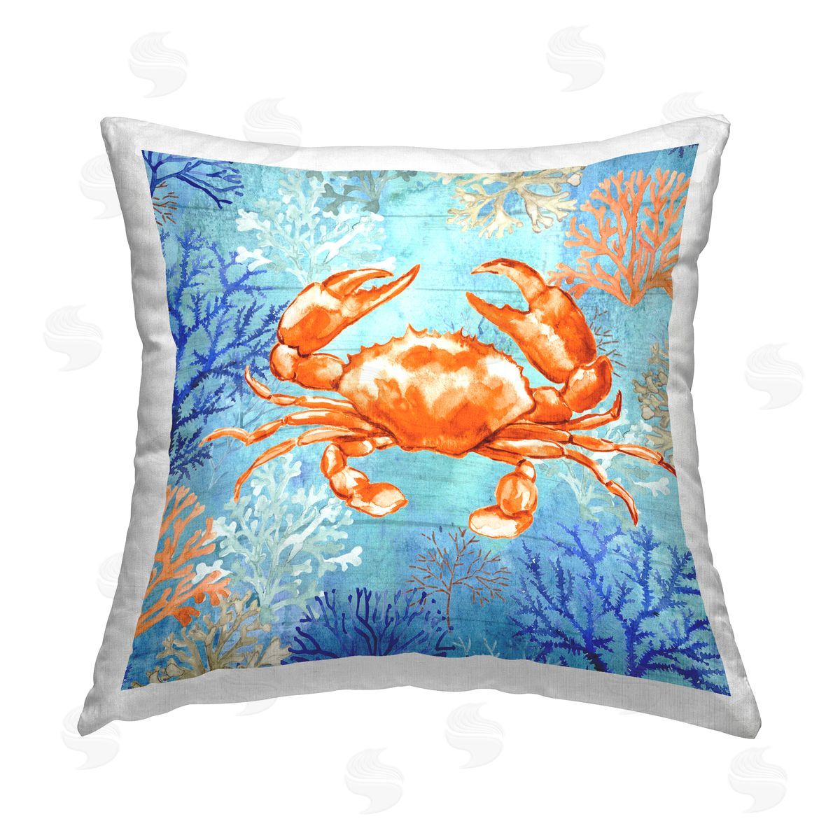 Elena Vladykina Crab on Coral Pattern Printed Plush Polyester Throw Pillow
