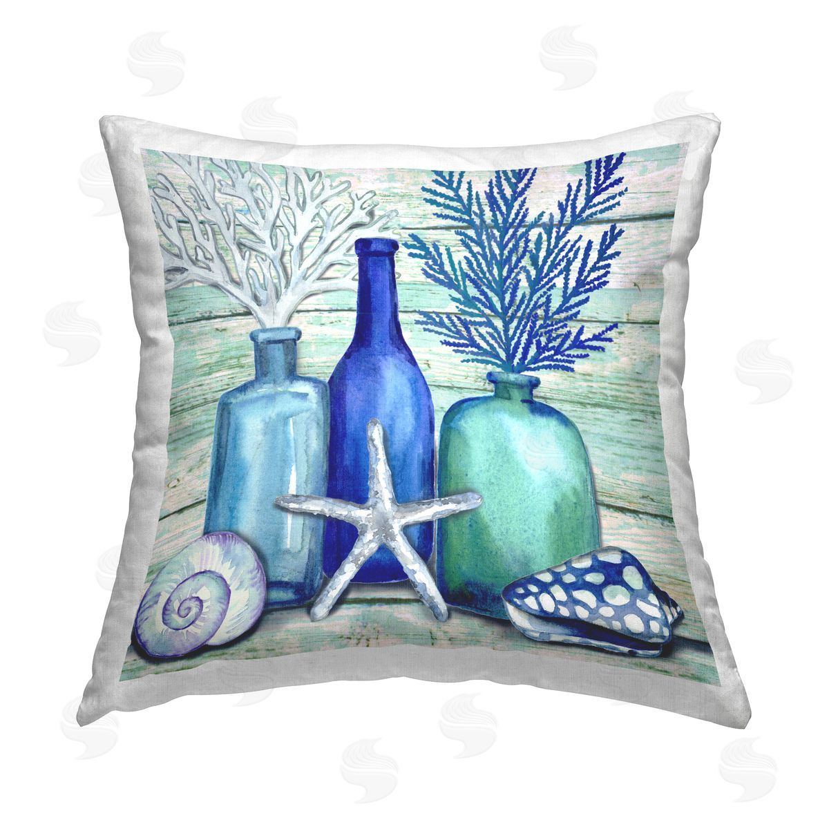 Elena Vladykina Rustic Sea Life Bottles Printed Plush Polyester Throw Pillow
