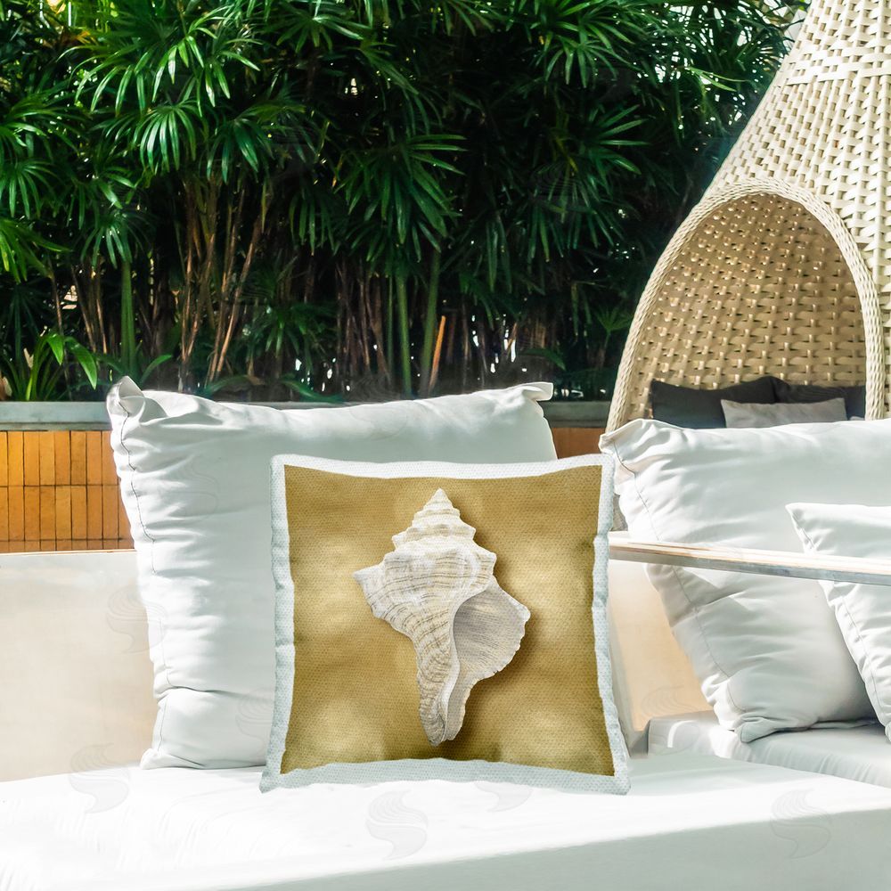Caroline Kelly Conch Shell on Glam Outdoor Quick-Dry Polyester Printed Throw Pillow in Back Yard