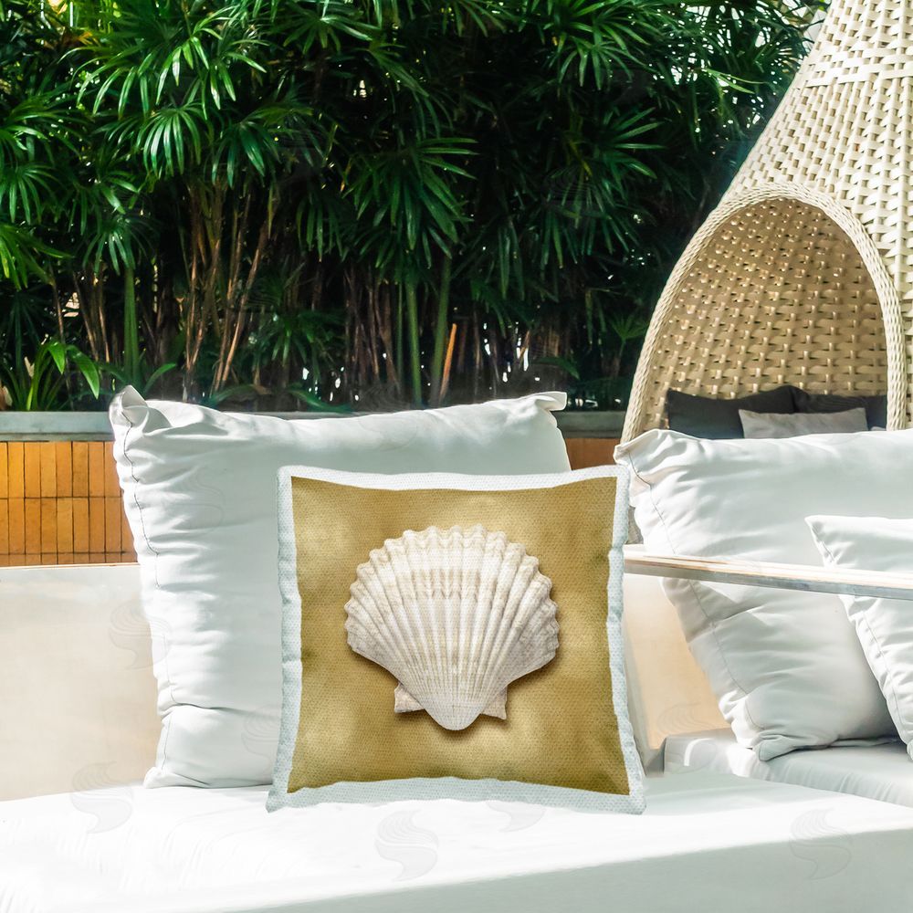 Caroline Kelly Clam Shell on Glam Outdoor Quick-Dry Polyester Printed Throw Pillow in Back Yard