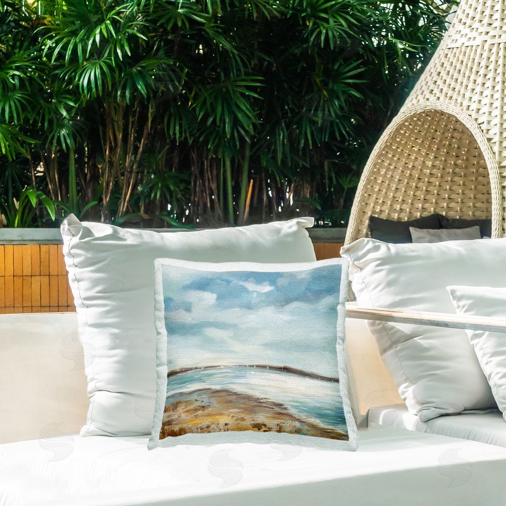 Carson Lyons Cloudy Ocean Landscape Outdoor Quick-Dry Polyester Printed Throw Pillow in Back Yard