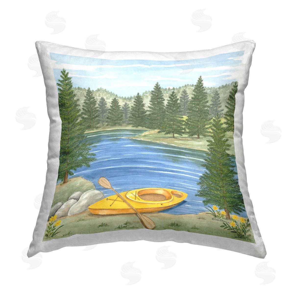 Deb Strain Kayak at Lake Shore Printed Plush Polyester Throw Pillow
