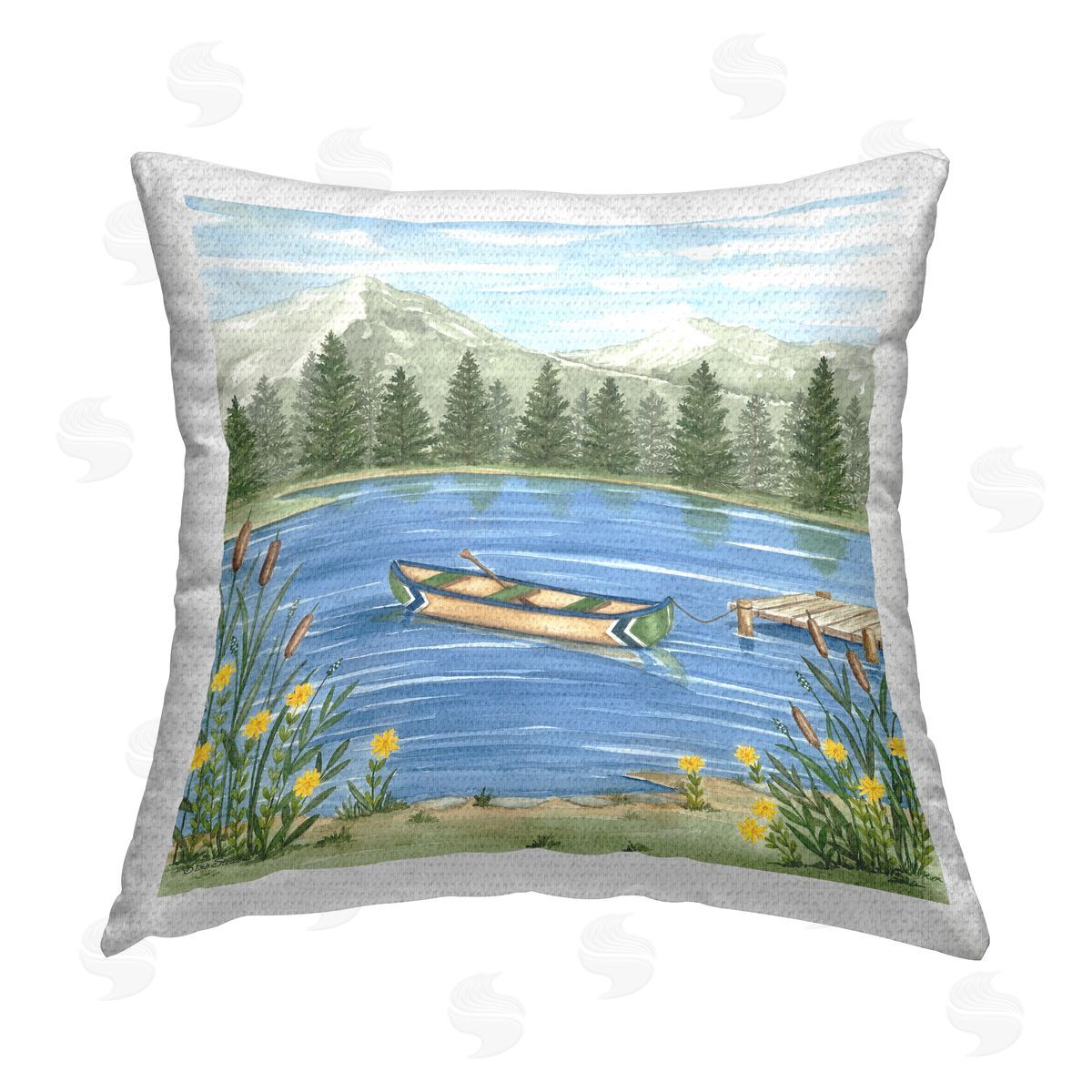 Deb Strain Docked Canoe on Lake Outdoor Quick-Dry Polyester Printed Throw Pillow