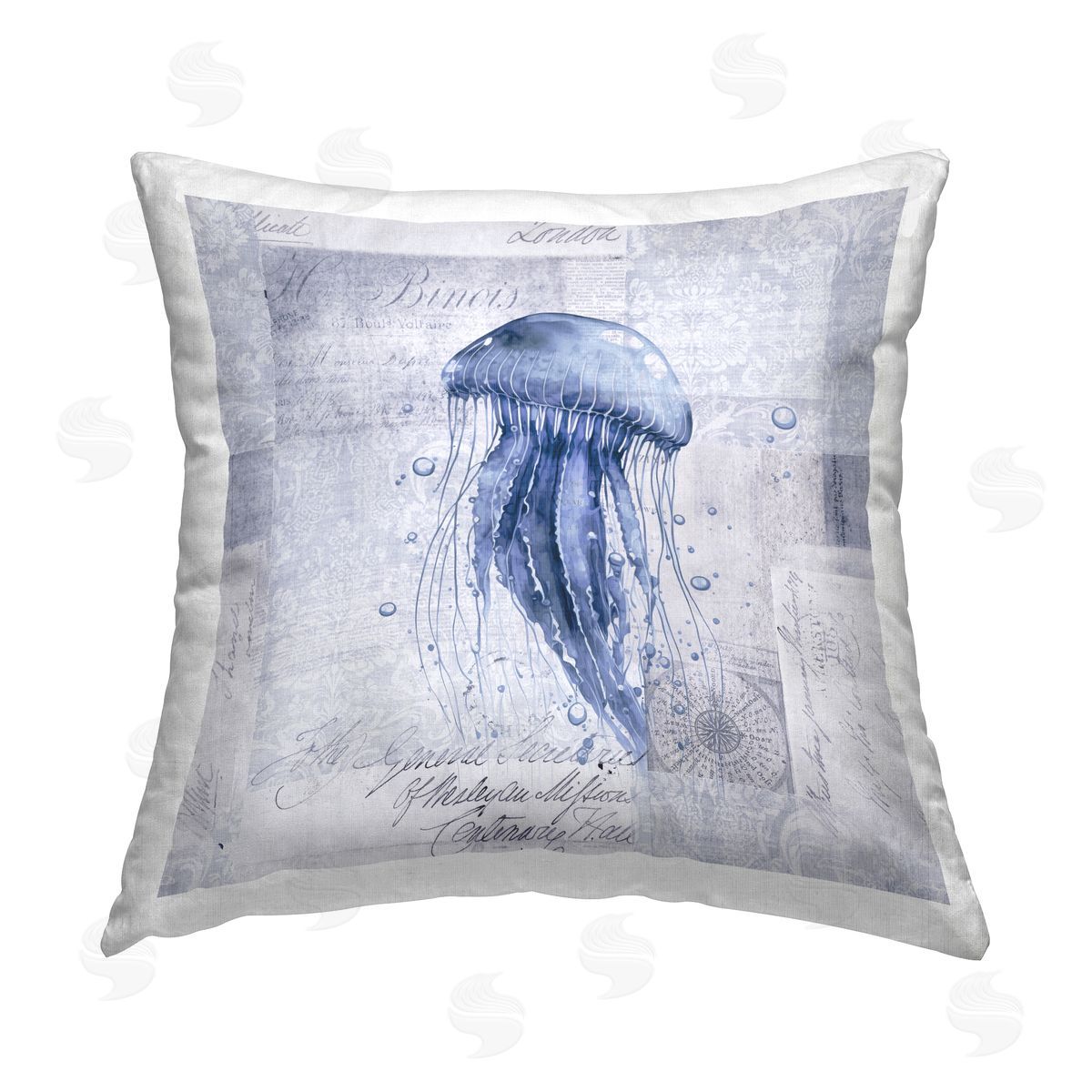 Andrea Haase Vintage Collaged Jellyfish Printed Plush Polyester Throw Pillow