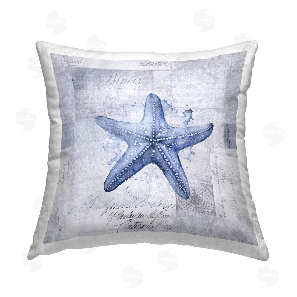 Andrea Haase Vintage Collaged Starfish Printed Plush Polyester Throw Pillow