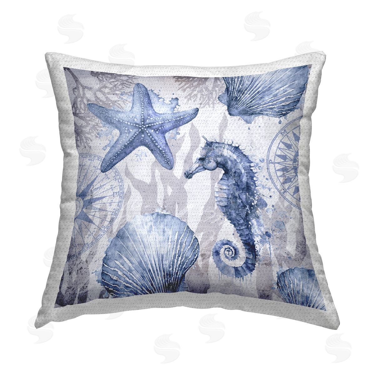 Andrea Haase Vintage Collaged Sea Life Outdoor Quick-Dry Polyester Printed Throw Pillow