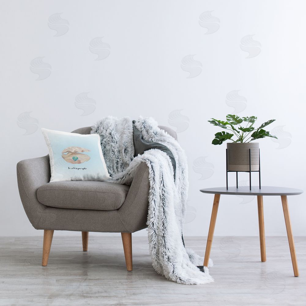 Amelia Noyes Uplifting Oyster Pearl Printed Plush Polyester Throw Pillow On Chair