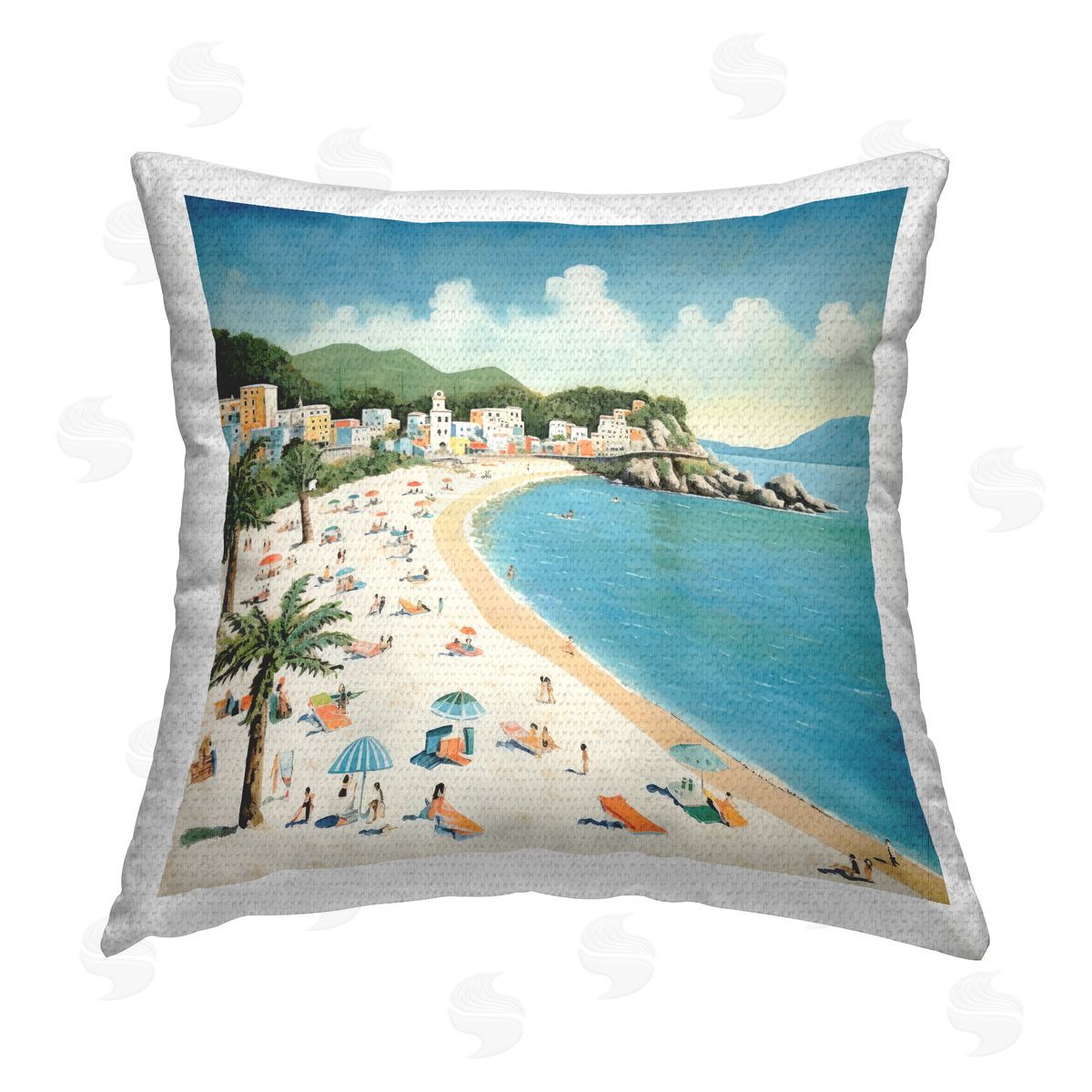 Lazar Studio Beachgoers on Tropical Shore Outdoor Quick-Dry Polyester Printed Throw Pillow