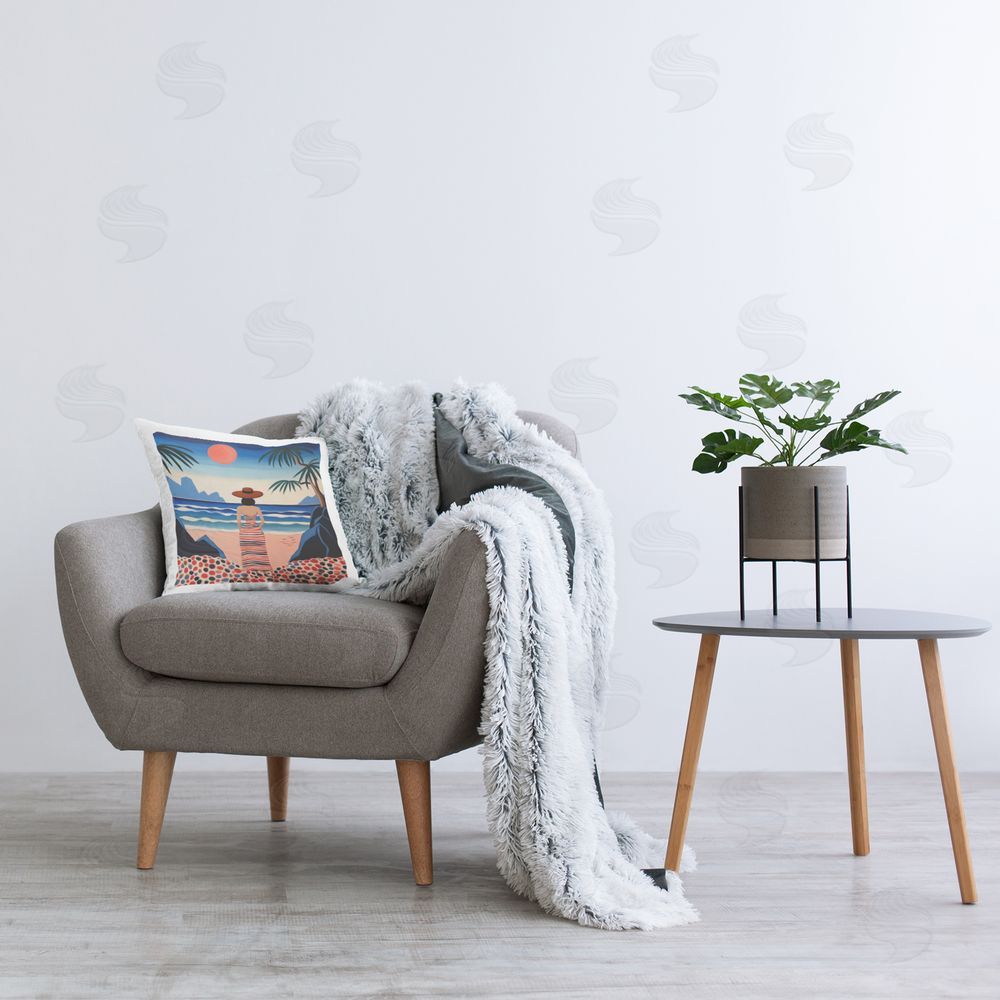 Lazar Studio Patterned Female on Beach Printed Plush Polyester Throw Pillow On Chair
