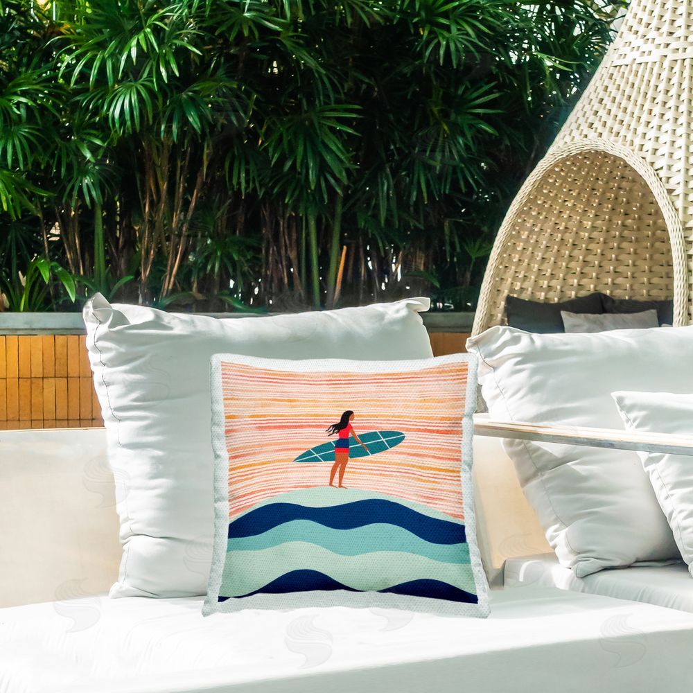 Lazar Studio Female Surfer Patterned Outdoor Quick-Dry Polyester Printed Throw Pillow in Back Yard