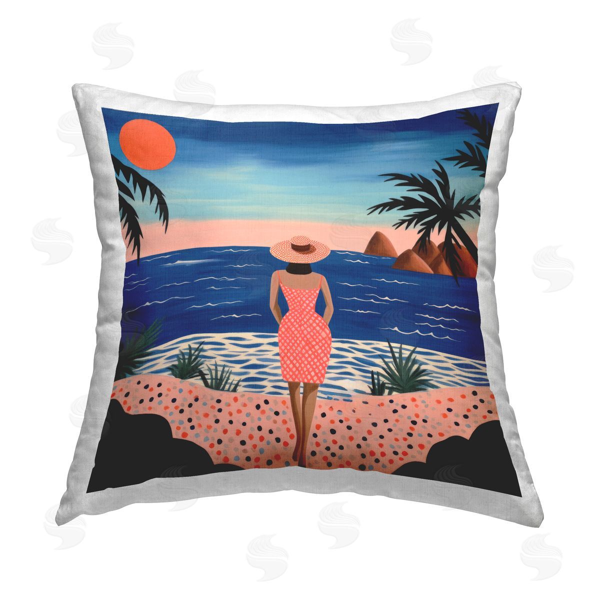 Lazar Studio Patterned Girl at Beach Printed Plush Polyester Throw Pillow