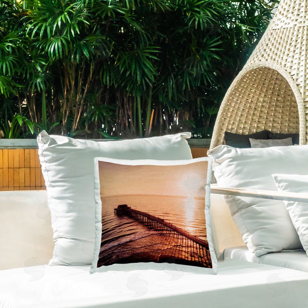 Marcus Prime Bright Sun Over Ocean Outdoor Quick-Dry Polyester Printed Throw Pillow in Back Yard