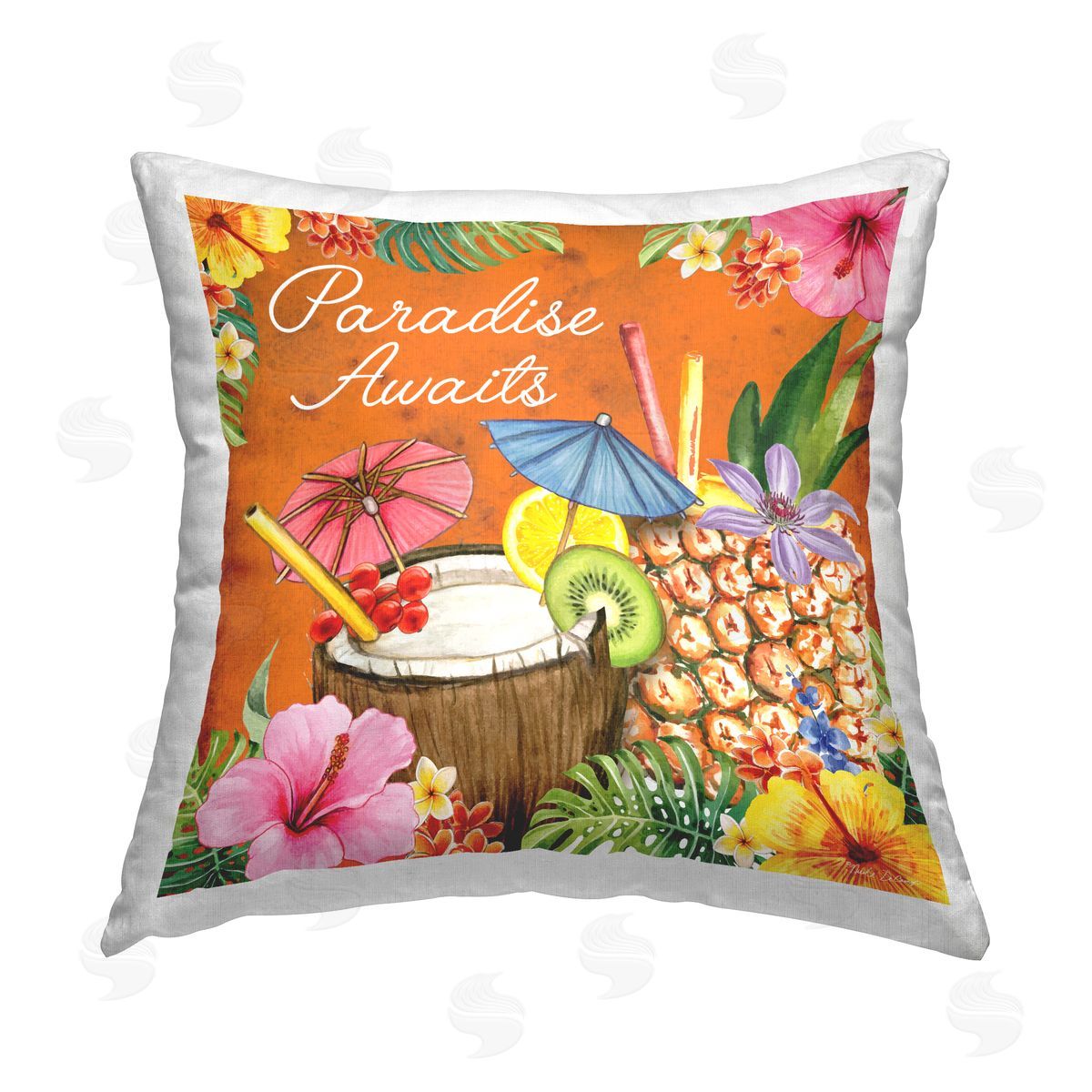 ND Art Tropical Paradise Awaits Printed Plush Polyester Throw Pillow