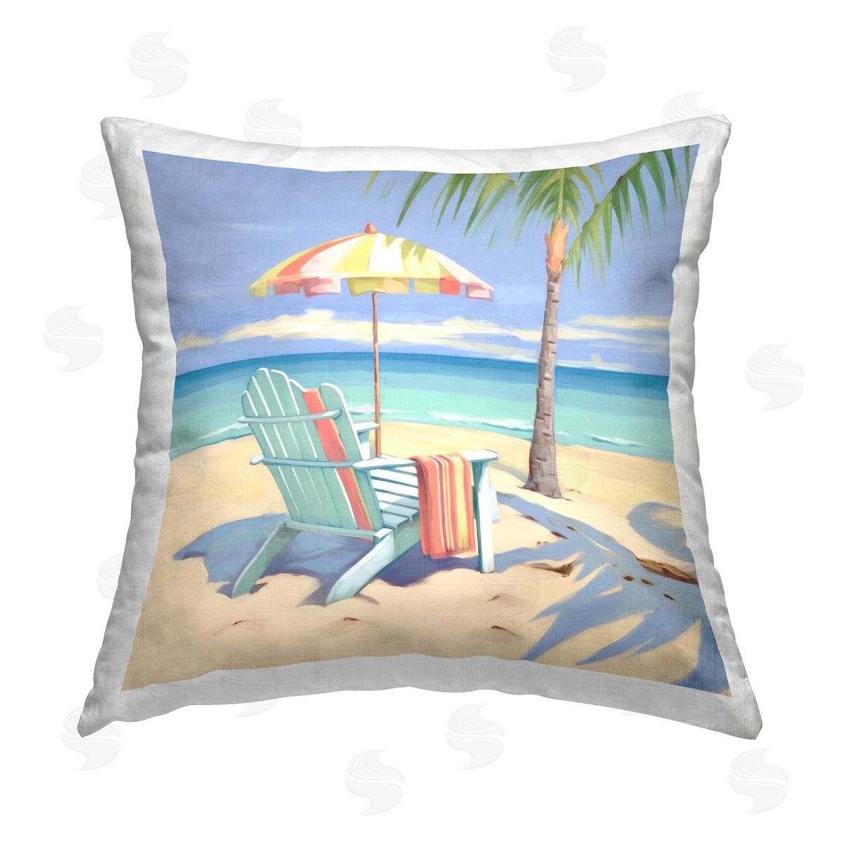 Irena Orlov Pastel Beach Chair Scene Printed Plush Polyester Throw Pillow