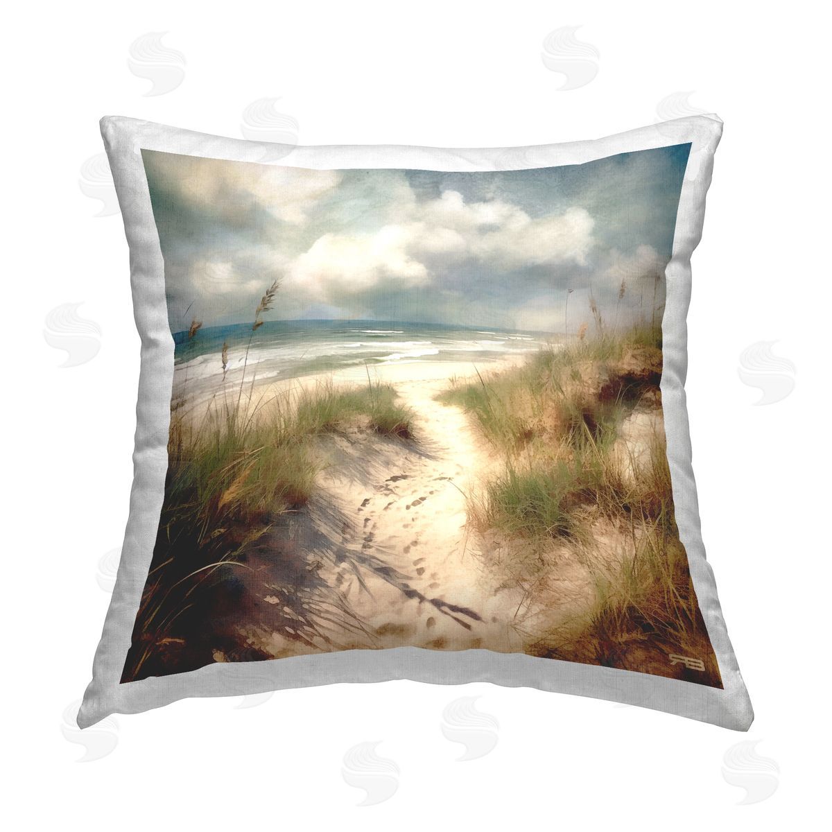 RB Cloudy Beach Shore Path Printed Plush Polyester Throw Pillow