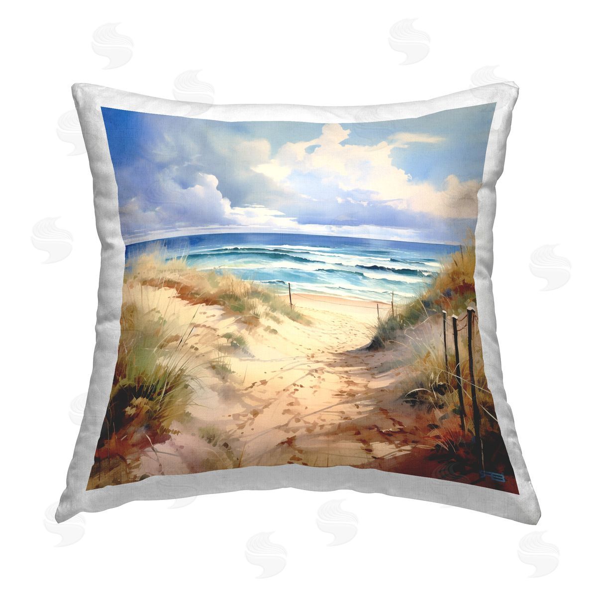 RB Distant Beach Waves Printed Plush Polyester Throw Pillow