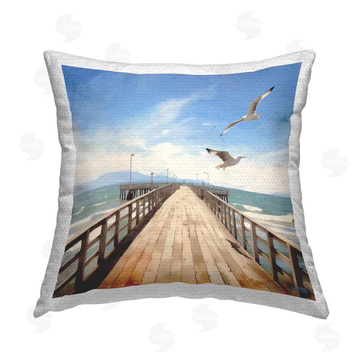 RB Sea Waves Among Dock Outdoor Quick-Dry Polyester Printed Throw Pillow