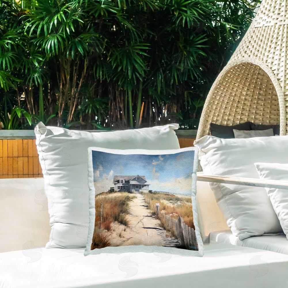 RB Nautical Sea Cottage Outdoor Quick-Dry Polyester Printed Throw Pillow in Back Yard