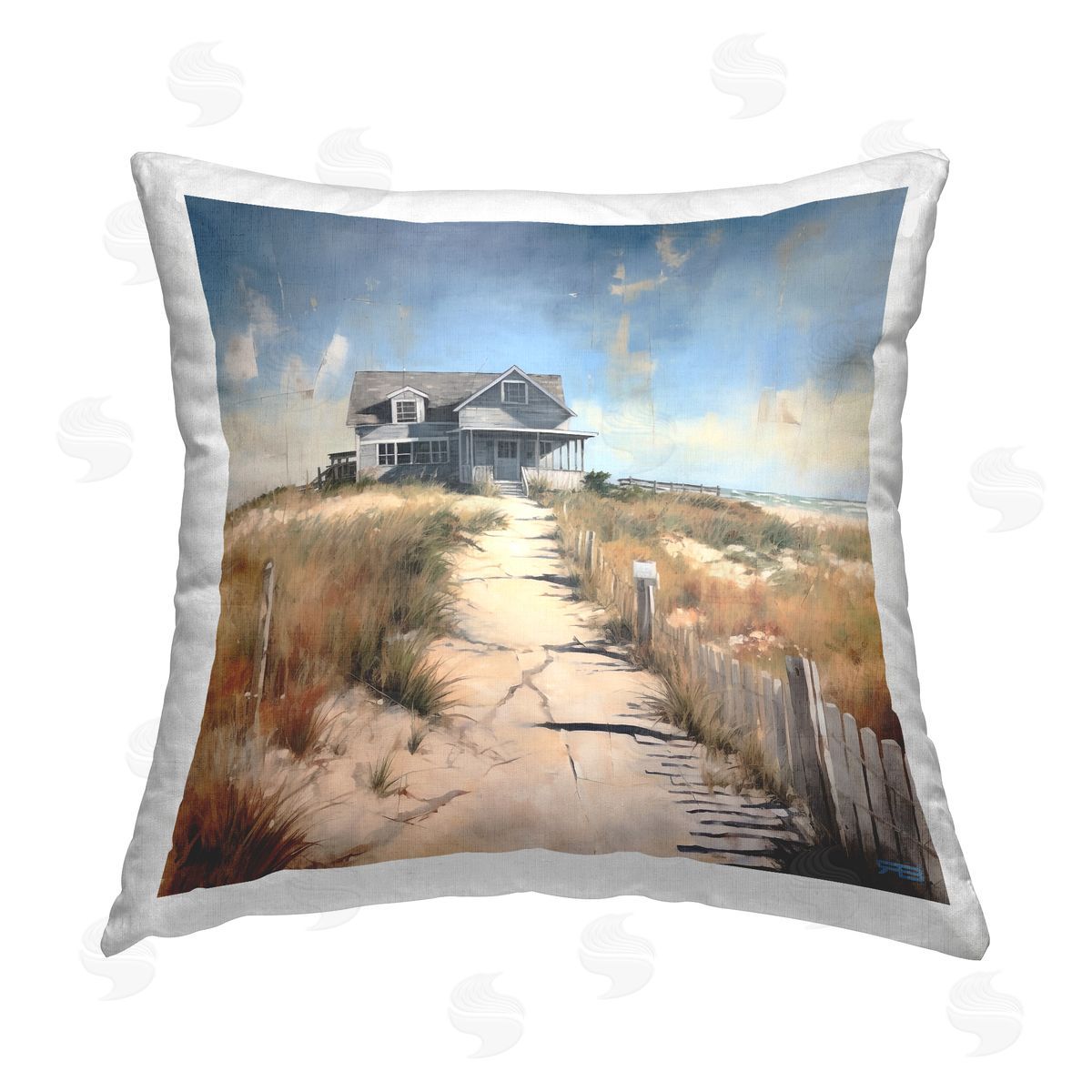 RB Nautical Sea Cottage Printed Plush Polyester Throw Pillow