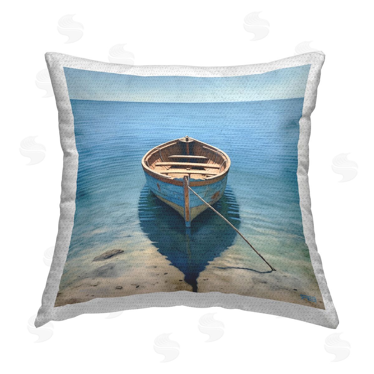 RB Docked Rowboat on Shore Outdoor Quick-Dry Polyester Printed Throw Pillow