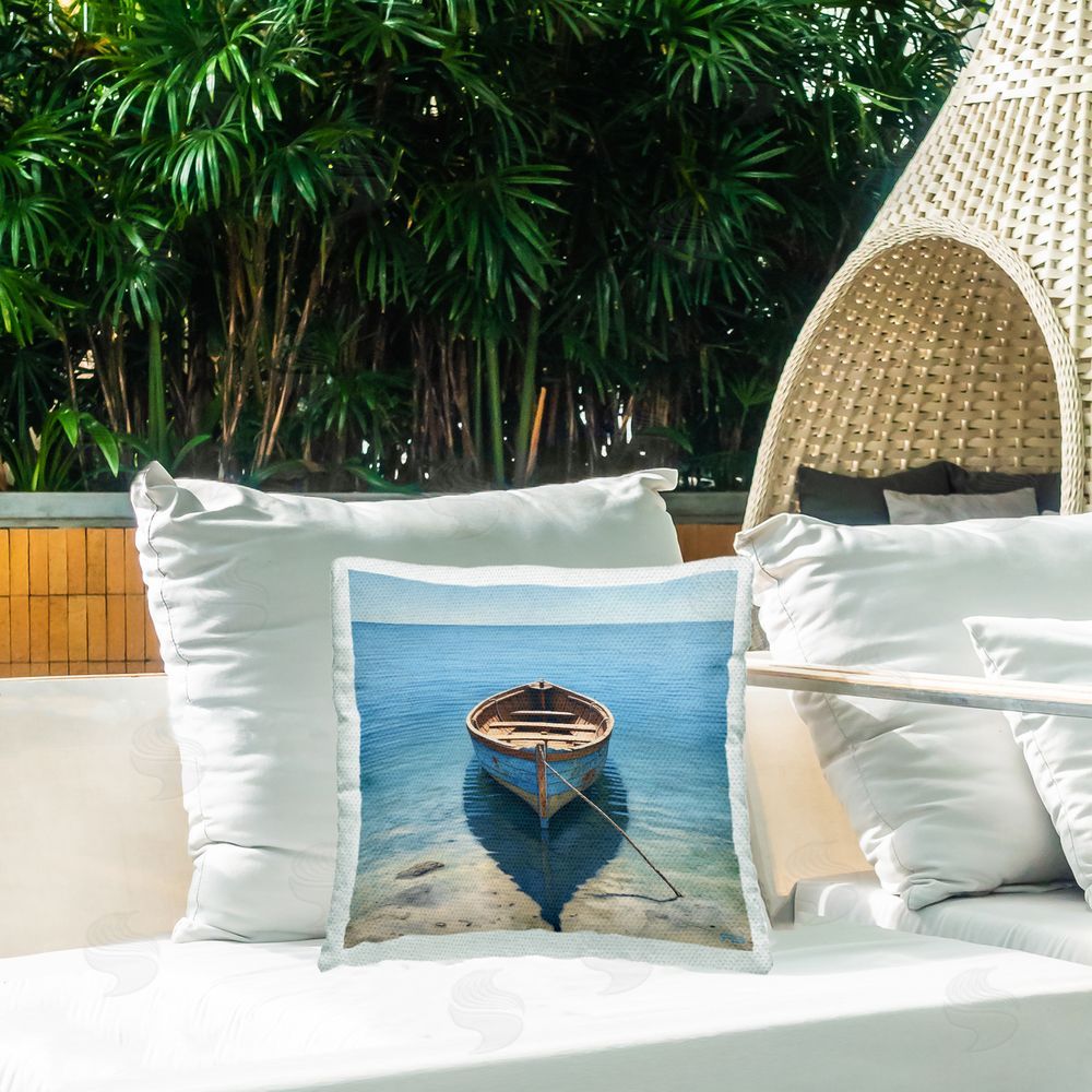 RB Docked Rowboat on Shore Outdoor Quick-Dry Polyester Printed Throw Pillow in Back Yard