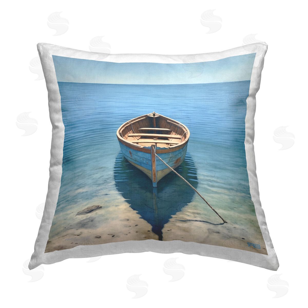 RB Docked Rowboat on Shore Printed Plush Polyester Throw Pillow