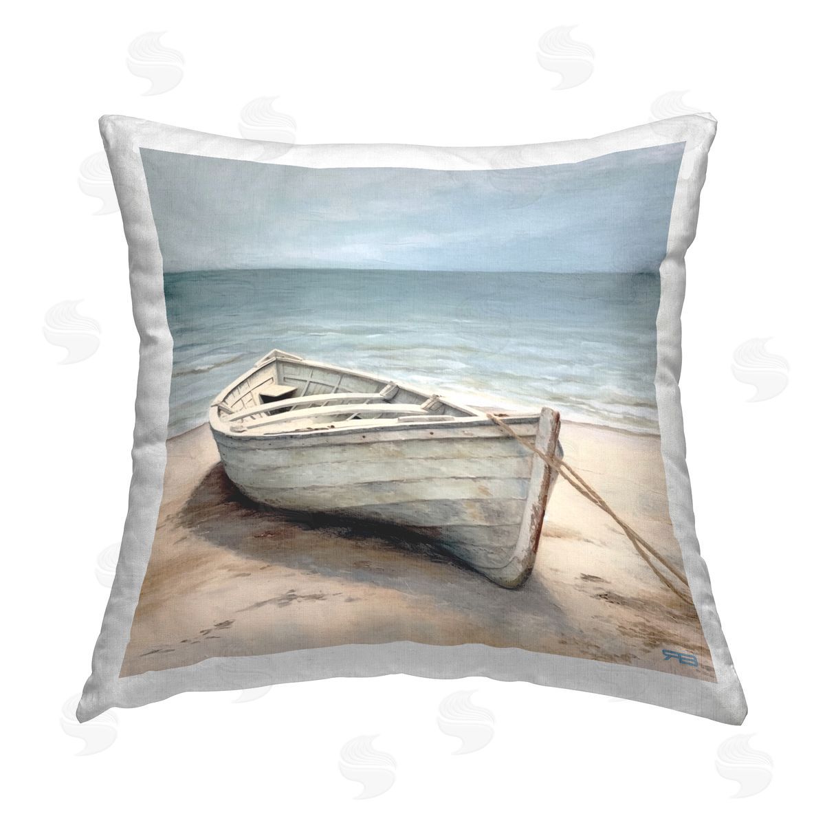 RB Neutral Boat on Beach Printed Plush Polyester Throw Pillow