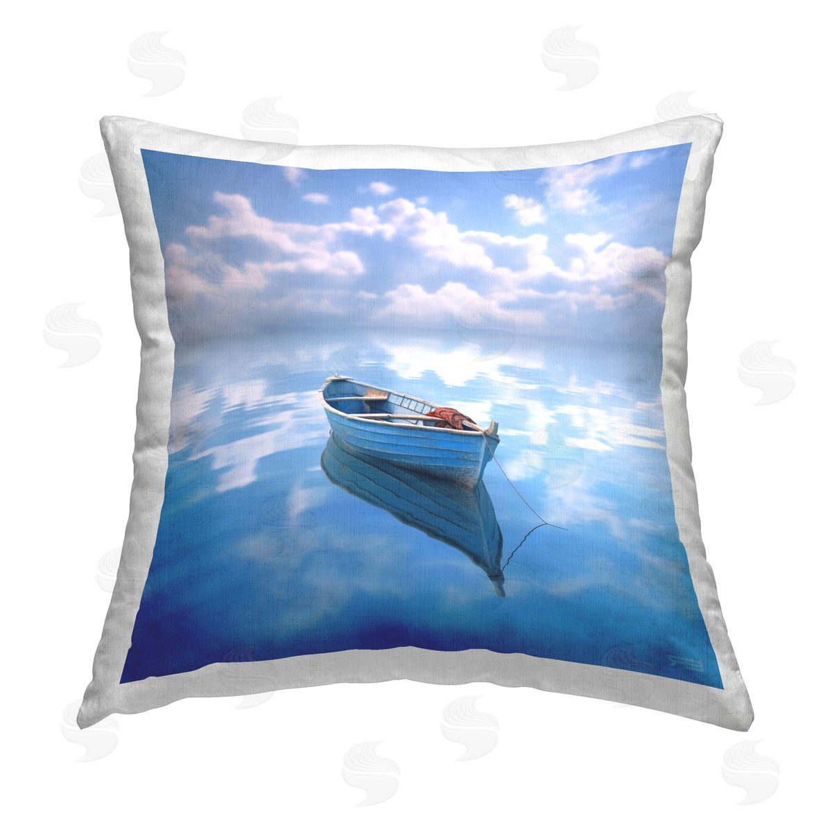 RB Boat Reflection with Clouds Printed Plush Polyester Throw Pillow