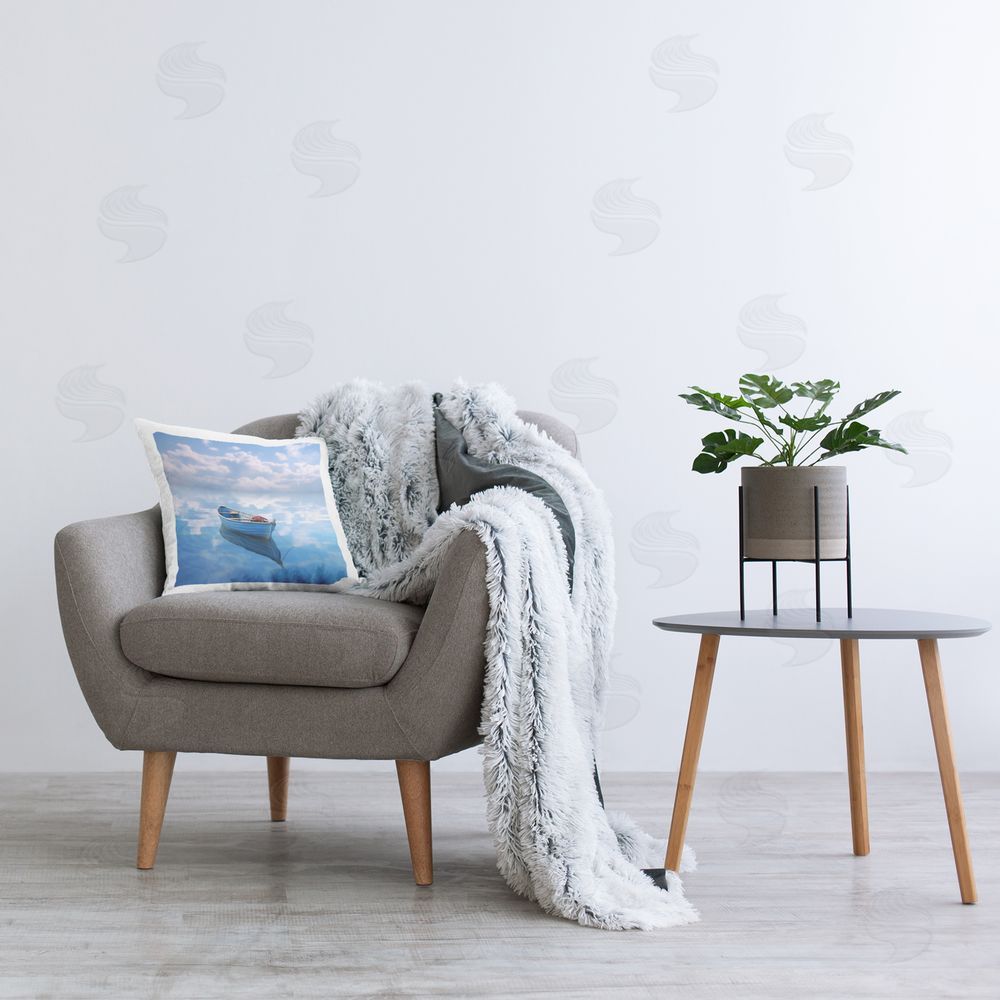 RB Boat Reflection with Clouds Printed Plush Polyester Throw Pillow On Chair