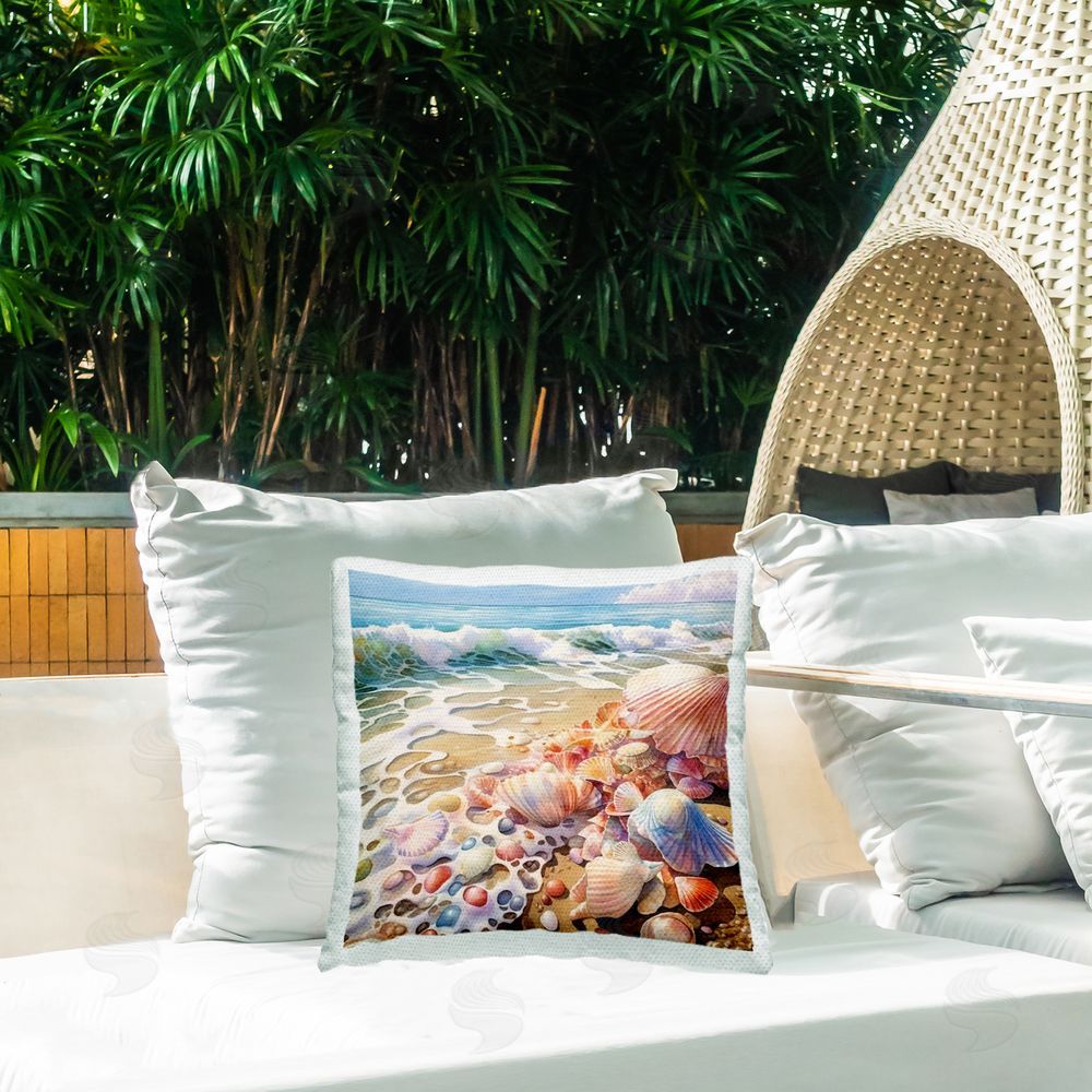 Ryley Gray Beach Foam & Seashells Outdoor Quick-Dry Polyester Printed Throw Pillow in Back Yard