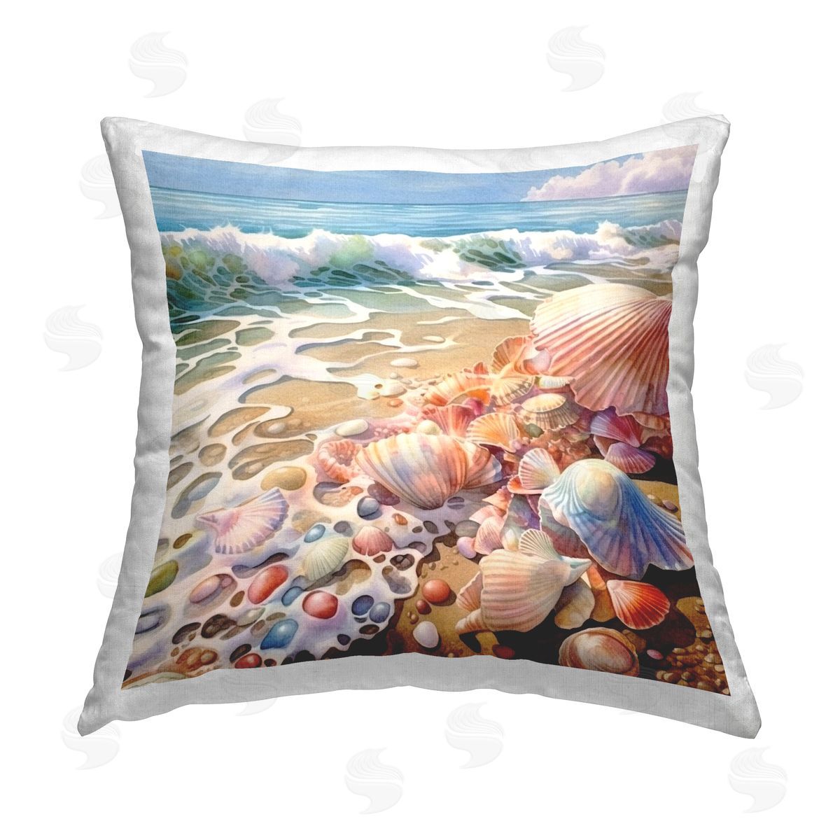 Ryley Gray Beach Foam & Seashells Printed Plush Polyester Throw Pillow