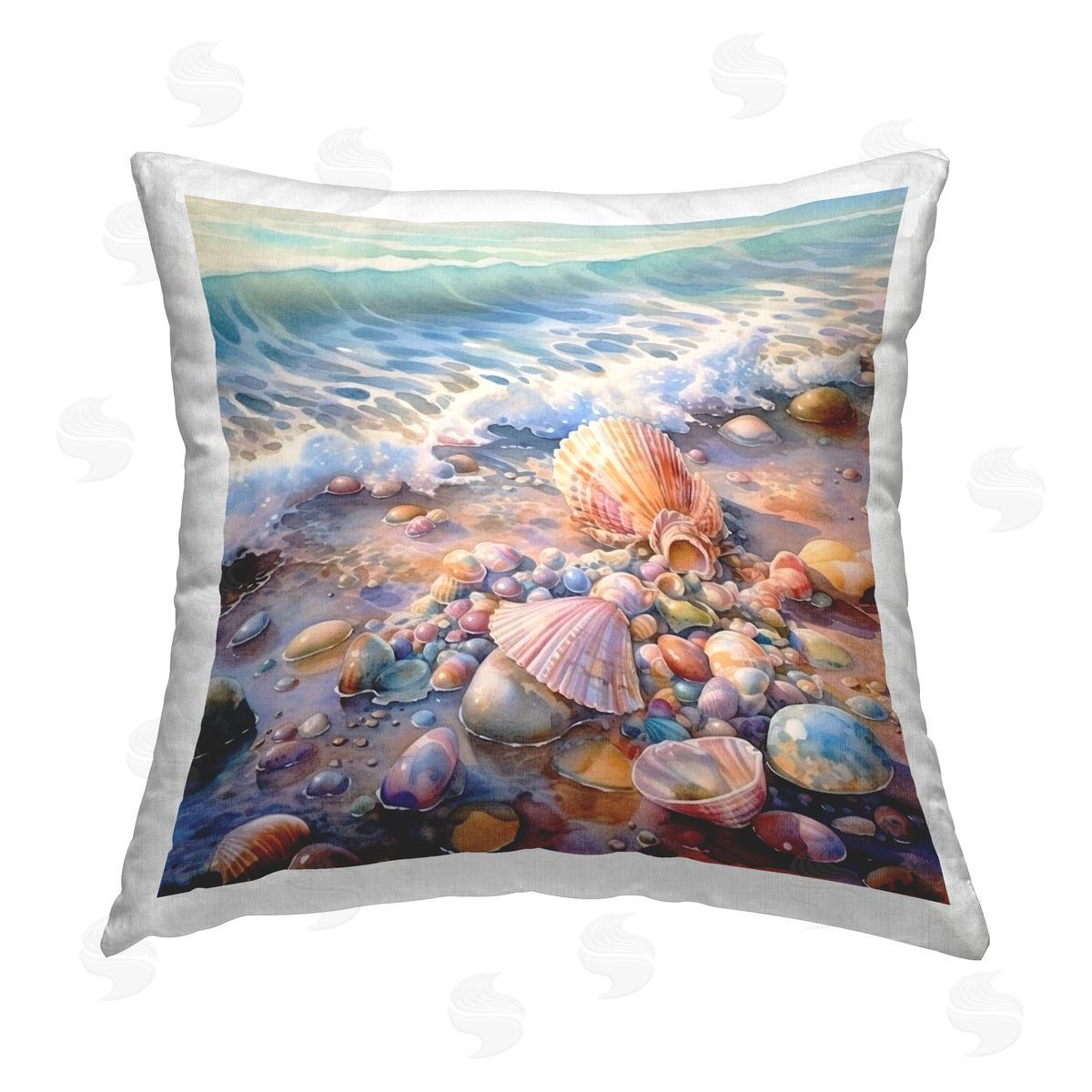 Ryley Gray Shells with Beach Waves Printed Plush Polyester Throw Pillow