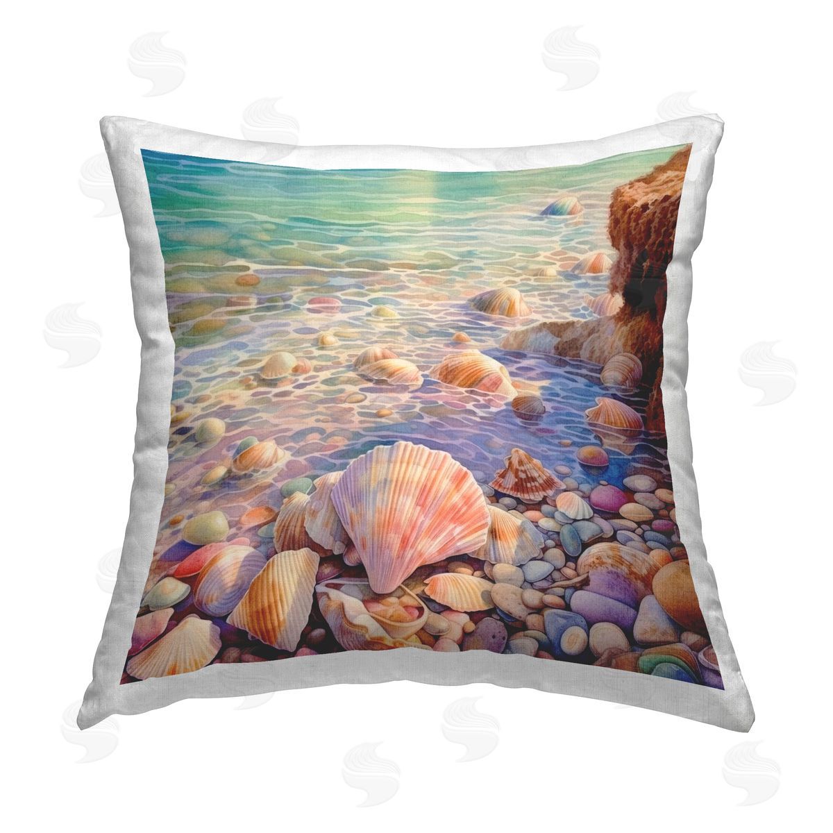 Ryley Gray Shells in Shallow Shore Printed Plush Polyester Throw Pillow