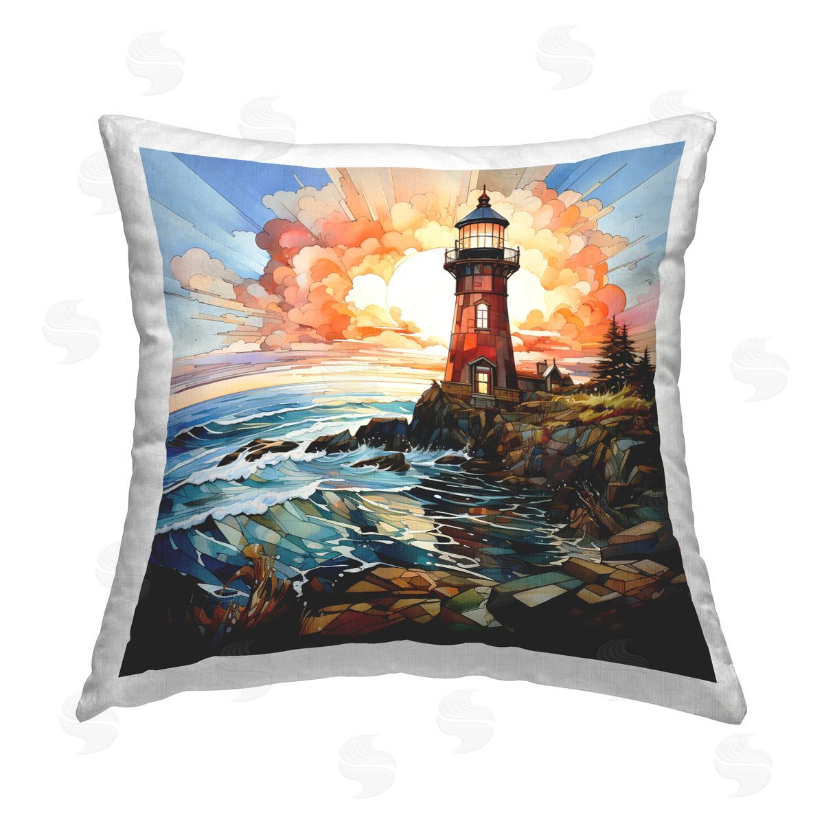 Ryley Gray Abstract Lighthouse on Cliff Printed Plush Polyester Throw Pillow